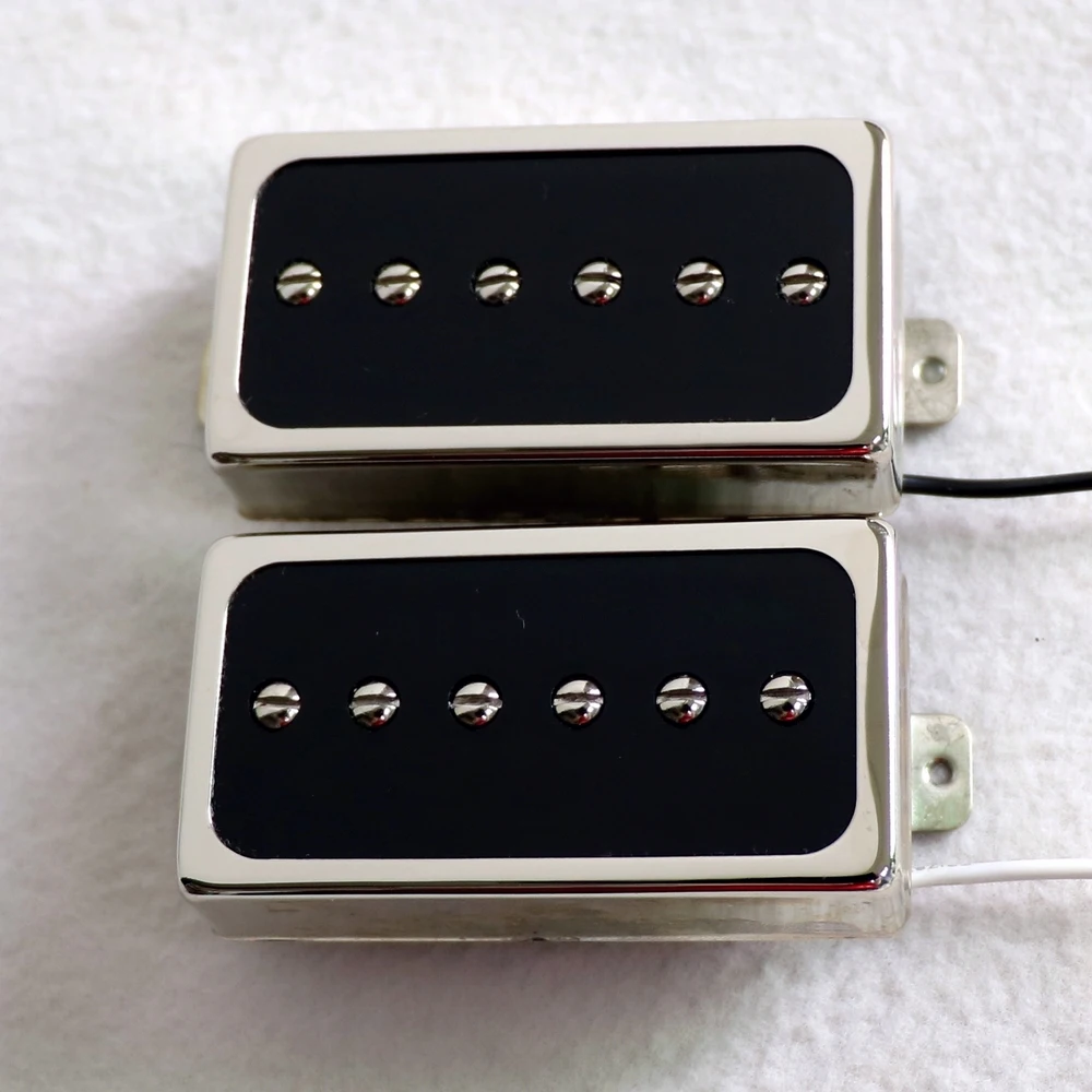 

Alnico 5/2 magnet humbucker size P90 style LP guitar pickup with Nickel silver cover and baseplate