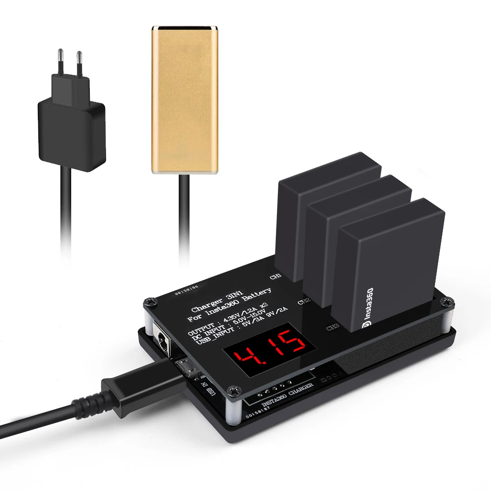 3 Battery Ports Charger For Insta360 Equipment Powerbank 5V3A adapter ABS Plastics Black Triple Functional Portable
3 Battery Ports Charger For Insta360 Equipment Powerbank 5V3A adapter ABS Plastics Black Triple Functional Portable