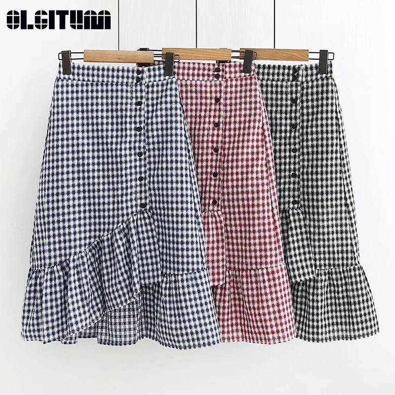 New Arrival 2019 Women Ruffles Plaid Split Skirts with Lining Ladies Red Casual High Waist Knee-length Cotton Skirt Jupe Femme 
New Arrival 2019 Women Ruffles Plaid Split Skirts with Lining Ladies Red Casual High Waist Knee-length Cotton Skirt Jupe Femme