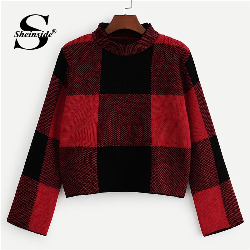Sheinside Red Mock Neck Plaid Crop Sweater Long Sleeve Turtle Neck Pullovers Tops 2018 Autumn Womens Elegant Workwear Sweaters
Sheinside Red Mock Neck Plaid Crop Sweater Long Sleeve Turtle Neck Pullovers Tops 2018 Autumn Womens Elegant Workwear Sweaters