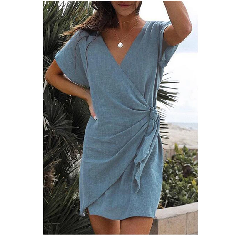 V-neck Wrap Self-tie Short Dress 2019 Women Summer Sexy Irregular Mini dress AM0349
V-neck Wrap Self-tie Short Dress 2019 Women Summer Sexy Irregular Mini dress AM0349