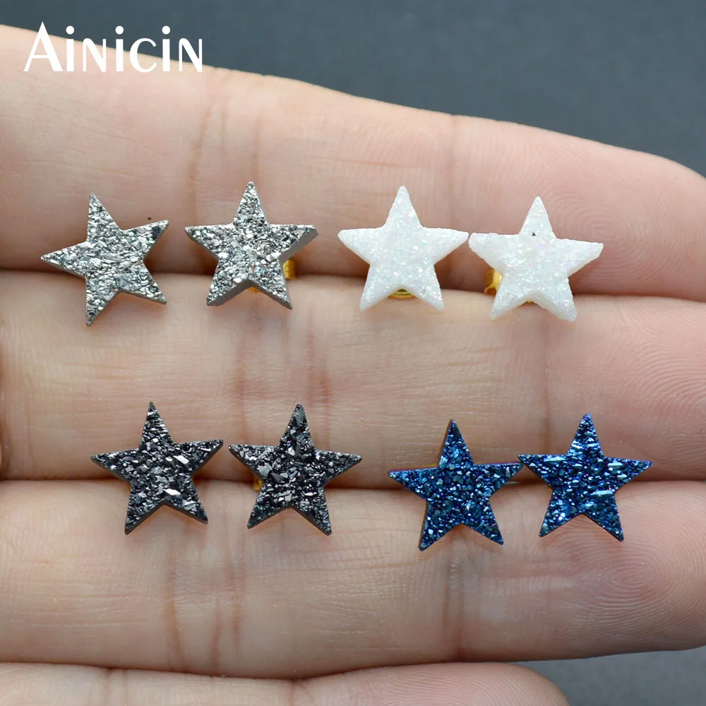 New Arrival Five-pointed Star Natural Druzy Crystal Navy Blue Silver Stud Earrings Plating Fashion Unisex Jewelry 1pc
New Arrival Five-pointed Star Natural Druzy Crystal Navy Blue Silver Stud Earrings Plating Fashion Unisex Jewelry 1pc