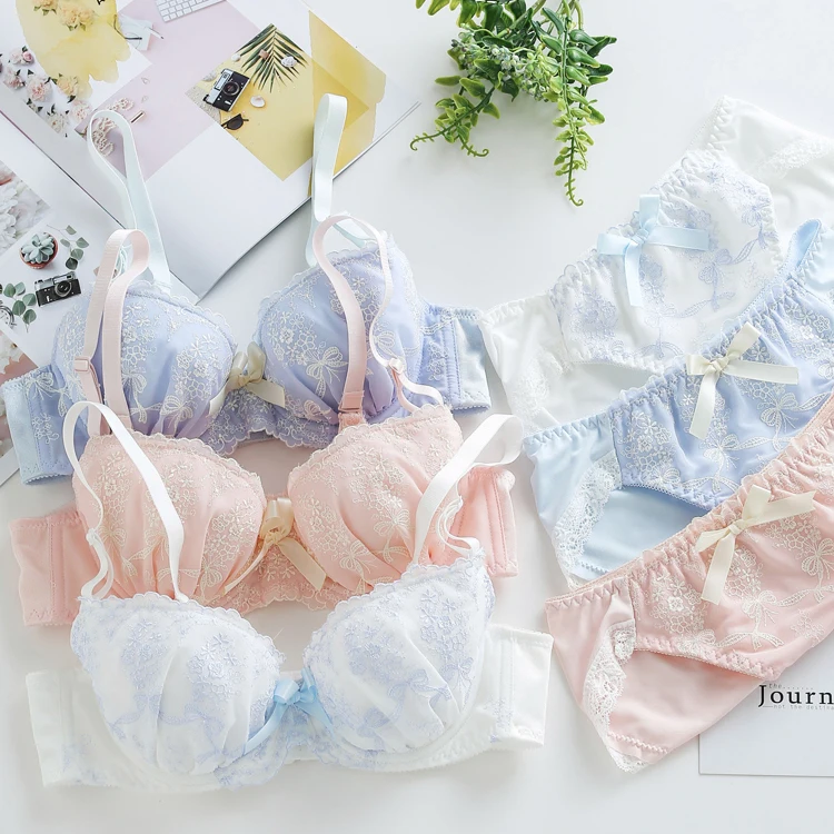 3 Colors Flower Embroidery Lace Japanese Bra & Panties Set Underwire Push Up Soft Underwear Intimates Set Kawaii Lolita
3 Colors Flower Embroidery Lace Japanese Bra & Panties Set Underwire Push Up Soft Underwear Intimates Set Kawaii Lolita