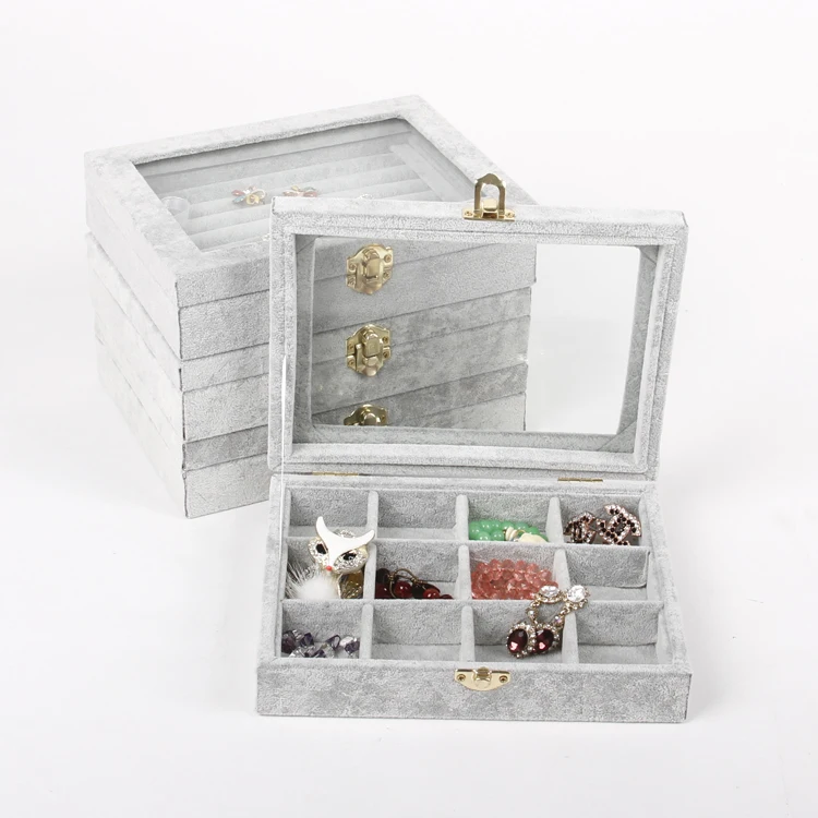 TONVIC 20X15cm Gray Velvet Jewelry Display Box Ring Bracelet Eearring Necklace Beads Storage Compartments Tray With Glass Lid
TONVIC 20X15cm Gray Velvet Jewelry Display Box Ring Bracelet Eearring Necklace Beads Storage Compartments Tray With Glass Lid