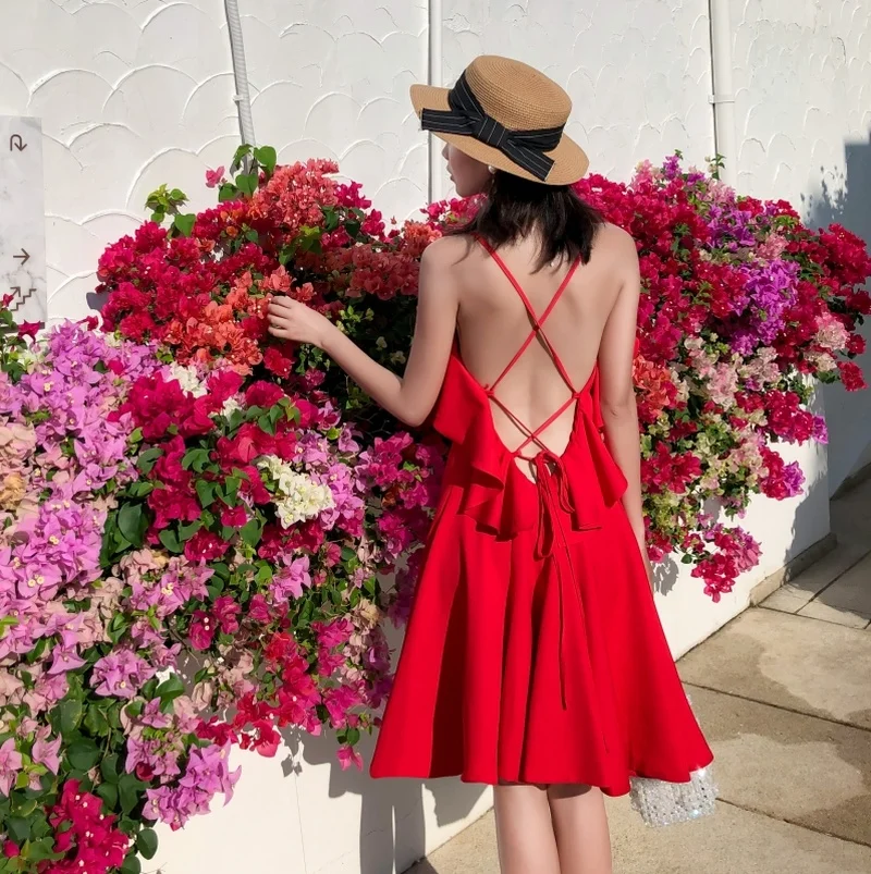 2019 Sexy Backless Cross Dress Holiday Beach Red White Lotus Leaf Collar Strapless Summer Red White Color Dress V-Neck
2019 Sexy Backless Cross Dress Holiday Beach Red White Lotus Leaf Collar Strapless Summer Red White Color Dress V-Neck