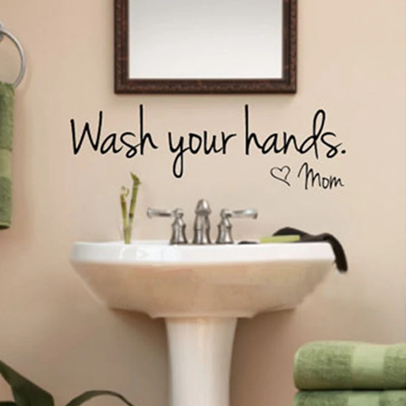 bathroom wall stickers -- Wash Your Hands Love Mom - Waterproof Art Vinyl decal bathroom wall decor ,F2071 1