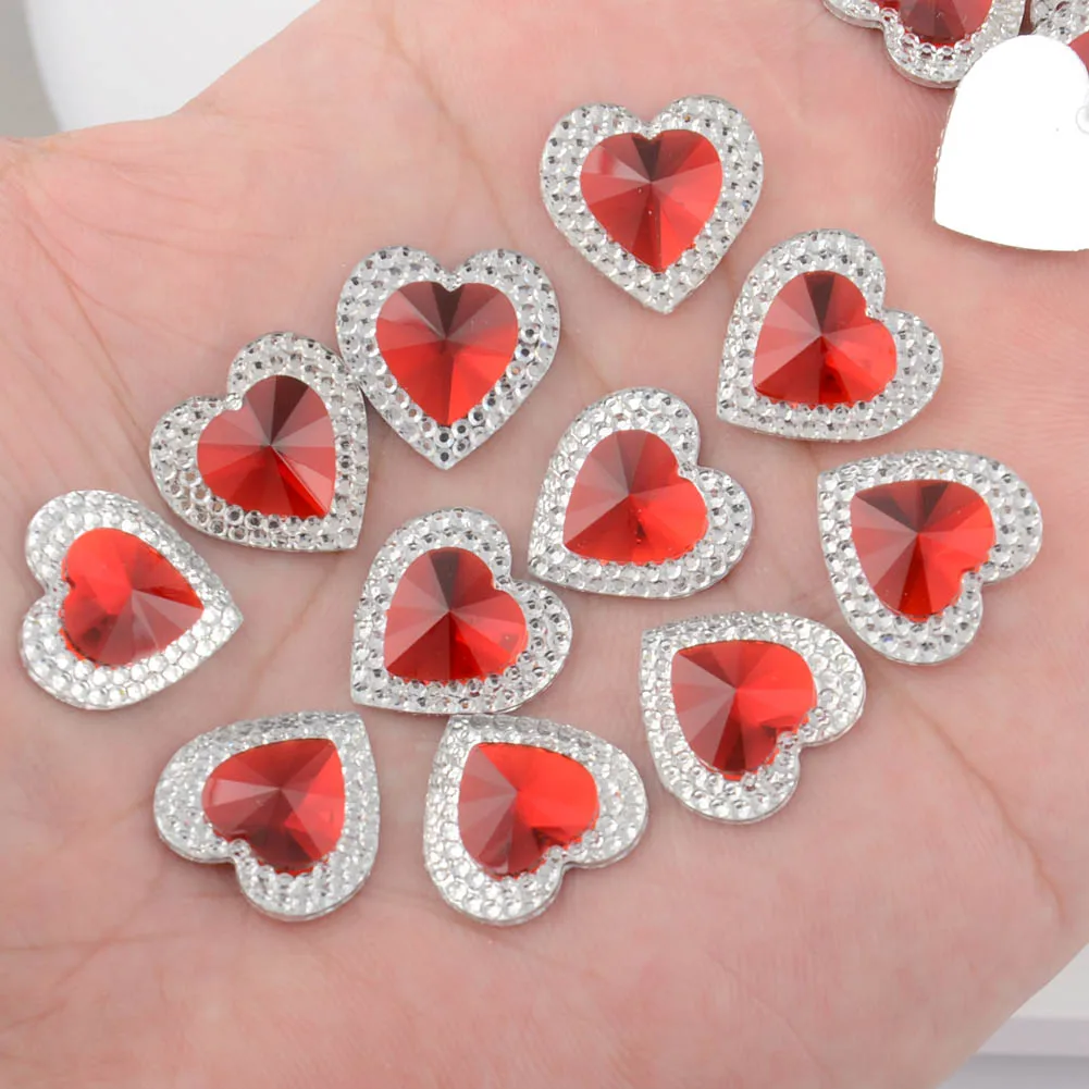 100Pcs//Pack 10mm Gold//Silver Heart Resin FlatBack Clothe//Bag Decor DIY Not Hole