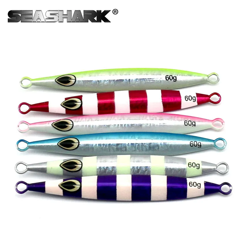SEASHARK 1PC 60G 3D eyes Laser Body Back Luminous Metal Jig Lure Lead fish Paillette Knife Wobbler Artificial Hard Bait Sea | Спорт и