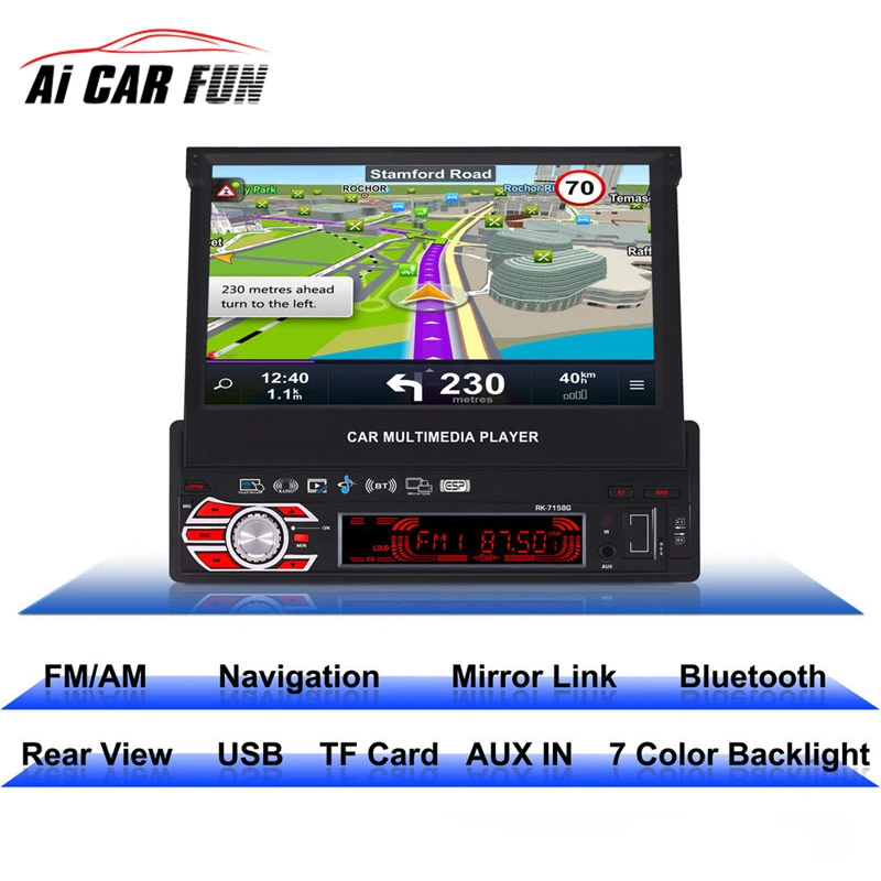 RK-7158G Car Radio Multimedia Player Full Retractable Screen MP5 /MP4 / MP3 GPS Navigation Support Rear View Camera Mirror Link
RK-7158G Car Radio Multimedia Player Full Retractable Screen MP5 /MP4 / MP3 GPS Navigation Support Rear View Camera Mirror Link