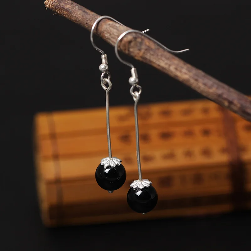 925 Sterling Silver Vintage Obsidian Beads Drop Earrings For Women High Quality Lady Prevent Allergy Sterling-silver-jewelry
925 Sterling Silver Vintage Obsidian Beads Drop Earrings For Women High Quality Lady Prevent Allergy Sterling-silver-jewelry