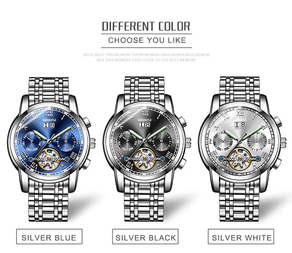 NIBOSI Skeleton Automatic Mechanical Watches For Men Full Steel Strap Clock Luminous Luxury Watch Men's Relogio Masculino (5)