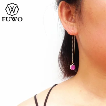FUWO Round Rose Pink Color Stone Earrings Fashion Natural Drusy Quartz Threader Earrings With 24K Gold Electroplated ER024
FUWO Round Rose Pink Color Stone Earrings Fashion Natural Drusy Quartz Threader Earrings With 24K Gold Electroplated ER024