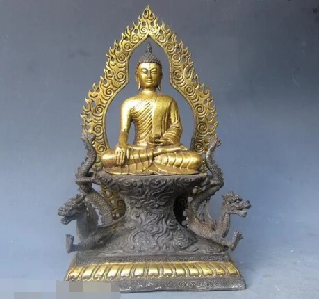 006761 13"Tibet Buddhism Temple Bronze Gild Two Dragon Thailand Sakyamuni Buddha Statue
006761 13"Tibet Buddhism Temple Bronze Gild Two Dragon Thailand Sakyamuni Buddha Statue