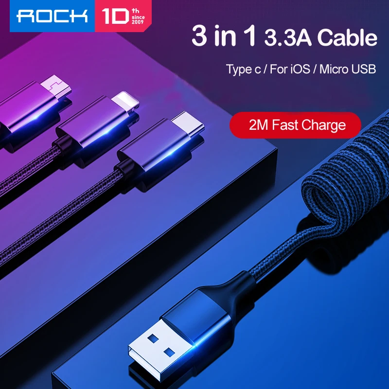 Original Rock 2M 3 in 1 Charger Micro USB type c cable Fast Charging for iPhone x xs max for samsung galaxy s10 xiaomi for ios 8
Original Rock 2M 3 in 1 Charger Micro USB type c cable Fast Charging for iPhone x xs max for samsung galaxy s10 xiaomi for ios 8