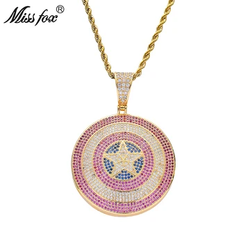 Missfox Fashion Movie Marvel Captain America Shield Pendant Necklaces Hip Hop Full Lab Diamond Jewelry Copper Chain Men Gift
Missfox Fashion Movie Marvel Captain America Shield Pendant Necklaces Hip Hop Full Lab Diamond Jewelry Copper Chain Men Gift