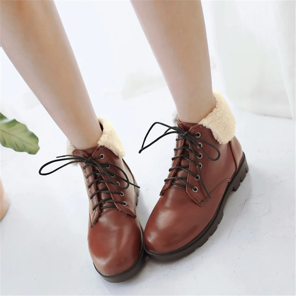2018 Winter Warm Snow Boots Lace-Up Faux Fur Lined Martin Boots
