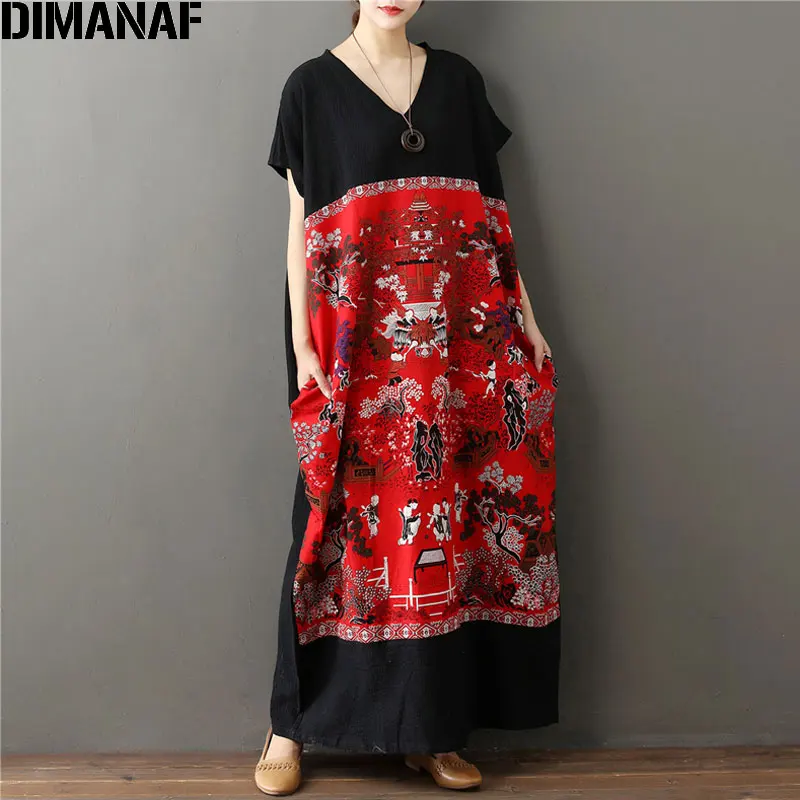 DIMANAF Women Dress Linen Plus Size 2018 Summer Chinese Style Embroidery Female V-Neck Print Oversized Loose Vintage New Dress
DIMANAF Women Dress Linen Plus Size 2018 Summer Chinese Style Embroidery Female V-Neck Print Oversized Loose Vintage New Dress