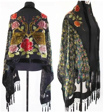 Free Shipping Black Chinese Women's Velvet Silk Beaded Embroidery Shawl Scarf Peafowl WS-081
Free Shipping Black Chinese Women's Velvet Silk Beaded Embroidery Shawl Scarf Peafowl WS-081