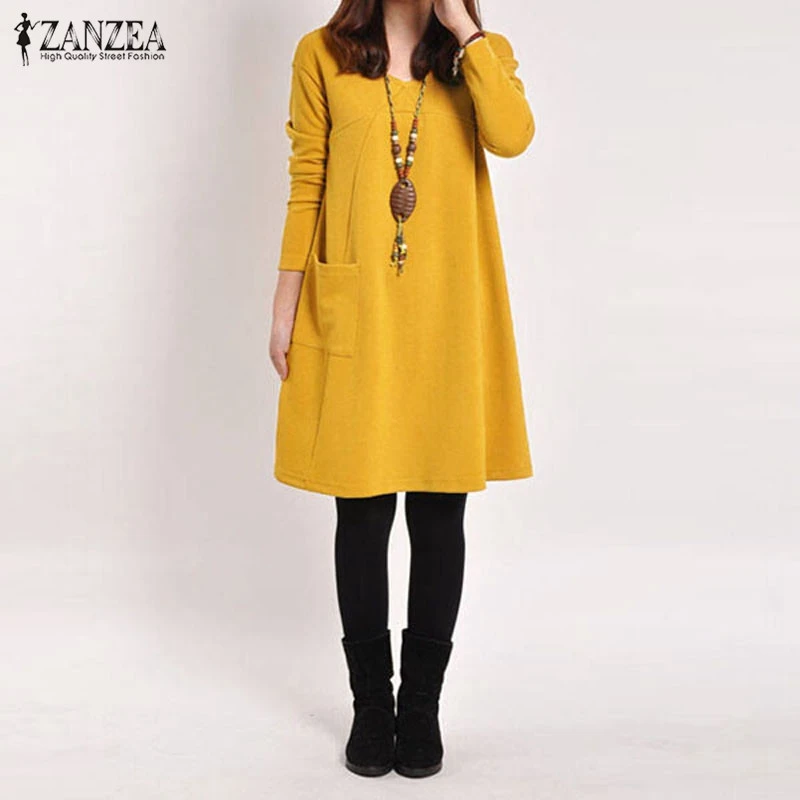 5 Color Vestidos 2019 Autumn Women Long Sleeve Pockets Dress Ladies Casual Loose Solid V Neck Dresses Plus Size Hot Sale
5 Color Vestidos 2019 Autumn Women Long Sleeve Pockets Dress Ladies Casual Loose Solid V Neck Dresses Plus Size Hot Sale