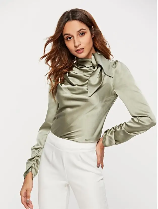 Korean Autumn Office Fashion High Neck Tie Bow Waist Belt Solid Satin Silk Blouse Rayon Shirt Slim Elegant regular SP 
Korean Autumn Office Fashion High Neck Tie Bow Waist Belt Solid Satin Silk Blouse Rayon Shirt Slim Elegant regular SP