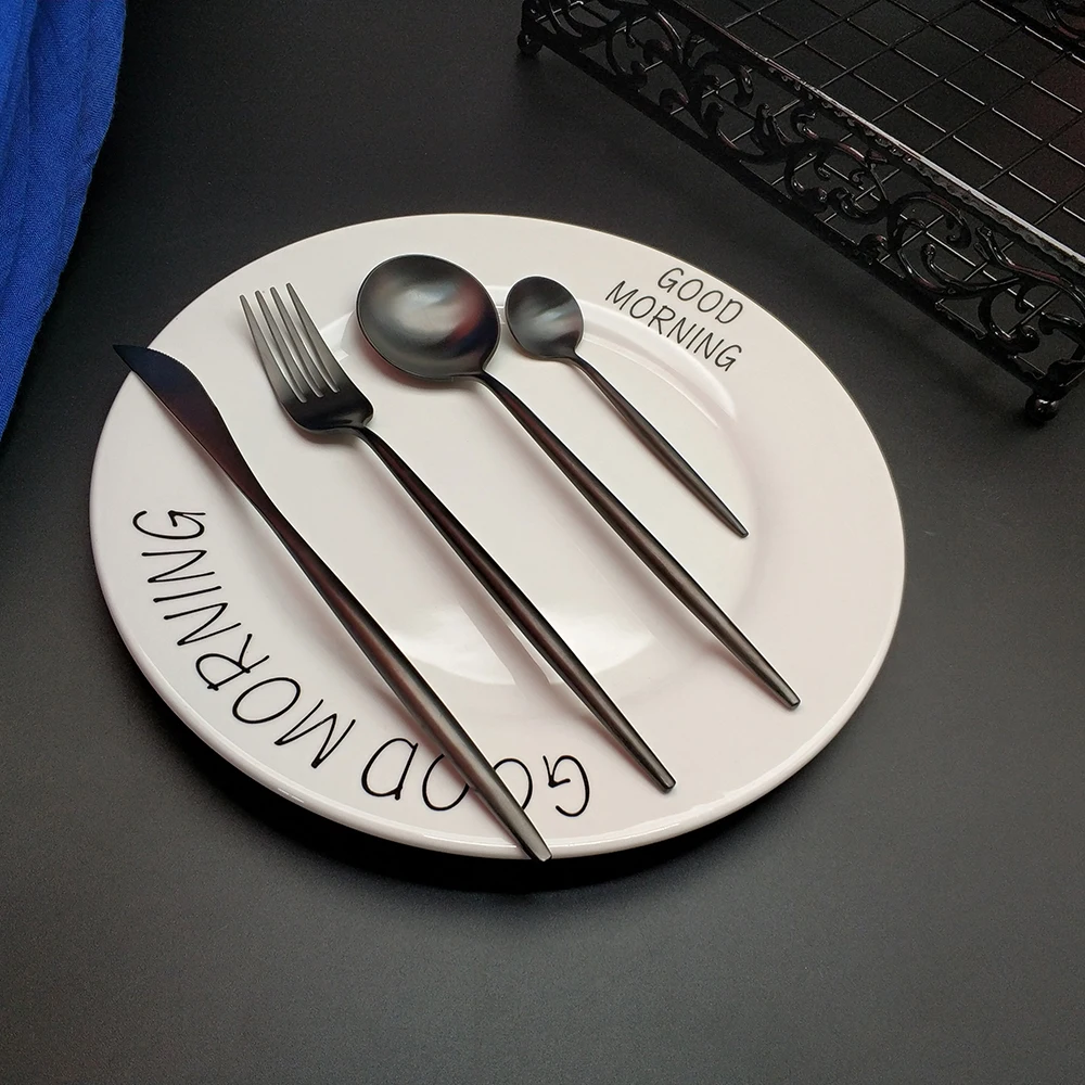 Hot Sale 4pcs Pure Black Western Cutlery Dinnerware Kitchen 304 Stainless steel Knife Fork Spoon Food Tableware Flatware Set
Hot Sale 4pcs Pure Black Western Cutlery Dinnerware Kitchen 304 Stainless steel Knife Fork Spoon Food Tableware Flatware Set