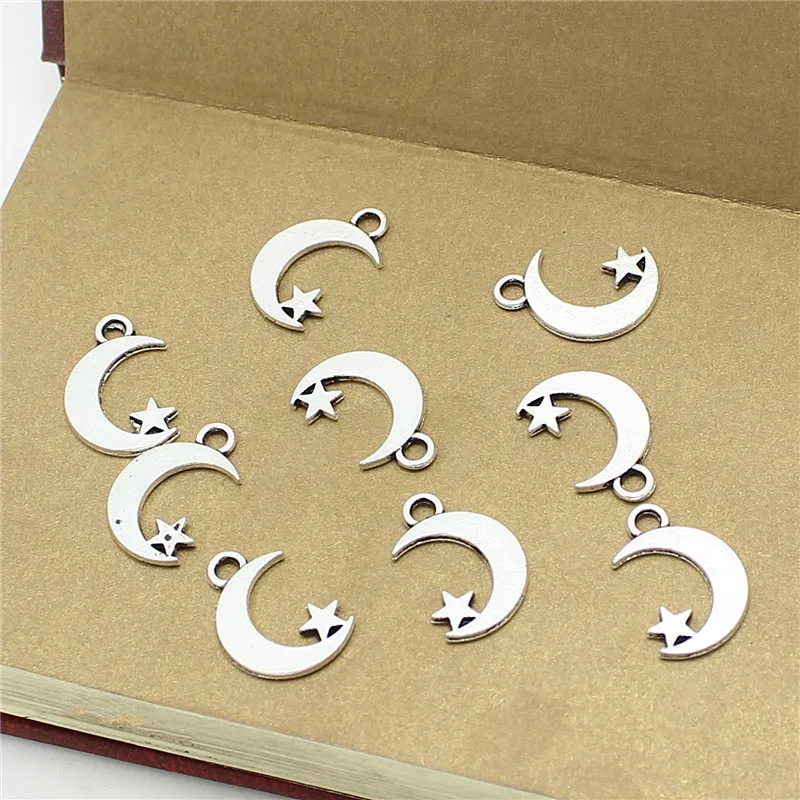 

Sweet Bell 100pcs 11*17mm Antique Silver Color Star Moon Charms Pendants for Jewelry Making DIY Handmade Craft 4D811