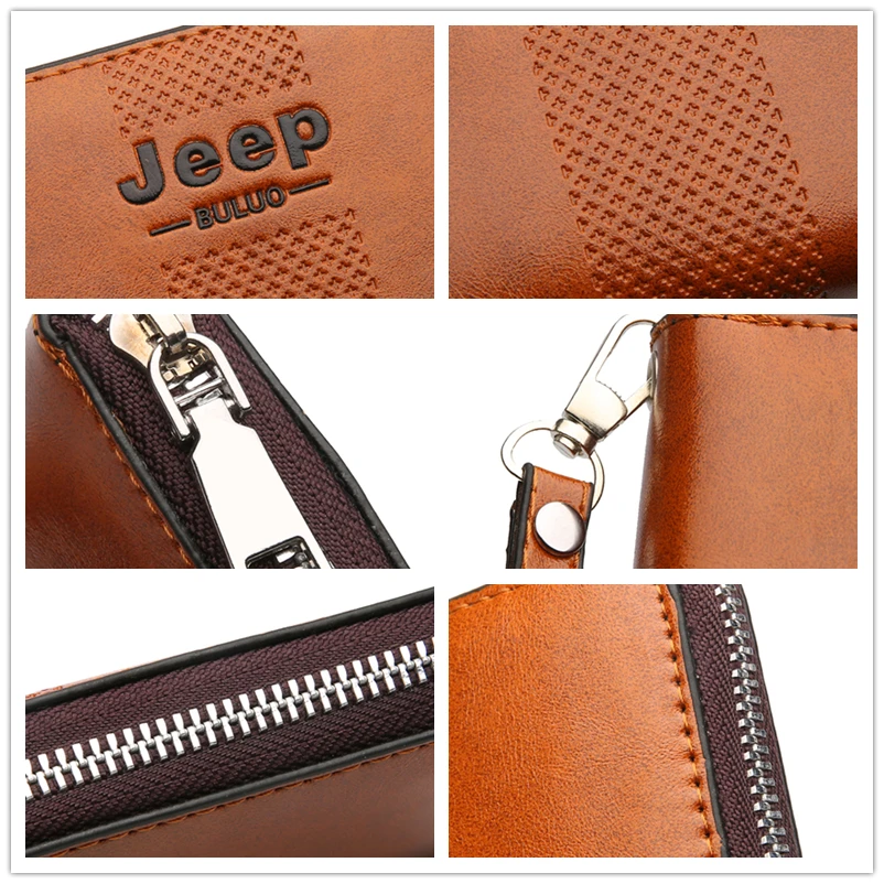 Мужской длинный кошелек клатч jeep buluo коричневый кожаный бумажник брендовый