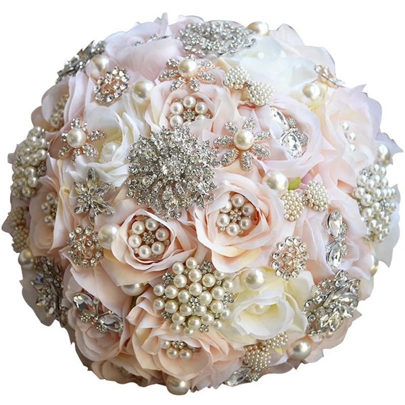 Round Blush Wedding Bouquet Teardrop Butterfly Brooches Alternative Cascading Crystal Flowers | Дом и сад