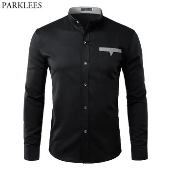 Mens Hipster Banded Collar Shirt Slim Fit Long Sleeve Camisas Para Hombre Business Casual Button Down Dress Shirts With Pocket
Mens Hipster Banded Collar Shirt Slim Fit Long Sleeve Camisas Para Hombre Business Casual Button Down Dress Shirts With Pocket