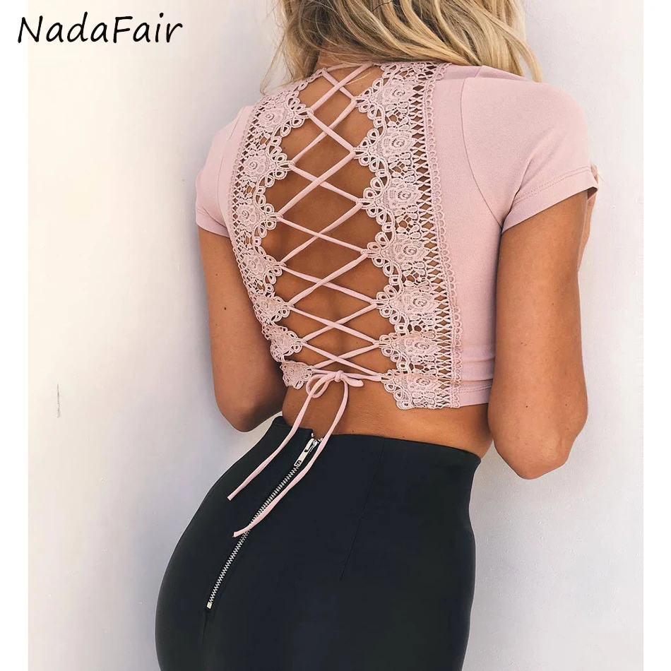 Nadafair Summer Lace Sexy Crop Tops Women V Neck Short Sleeve Hollow Out Cross Casual Tops 2019 White Black Pink Sexy T Shirt
Nadafair Summer Lace Sexy Crop Tops Women V Neck Short Sleeve Hollow Out Cross Casual Tops 2019 White Black Pink Sexy T Shirt