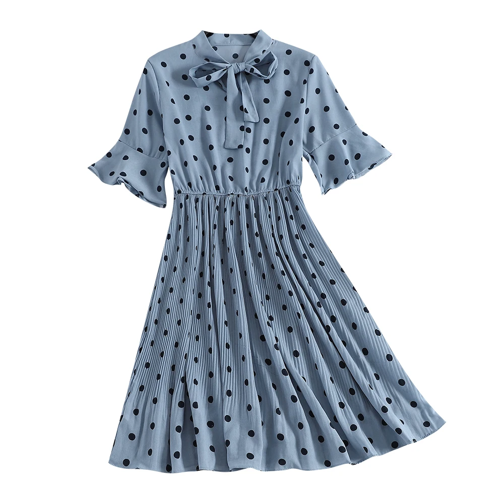 Women Spring Summer Short Flare Sleeve Pleated Bow Dress Casual Lace Up Bandage Slim High Waist Polka Dot Chiffon Ruffles Dress
Women Spring Summer Short Flare Sleeve Pleated Bow Dress Casual Lace Up Bandage Slim High Waist Polka Dot Chiffon Ruffles Dress