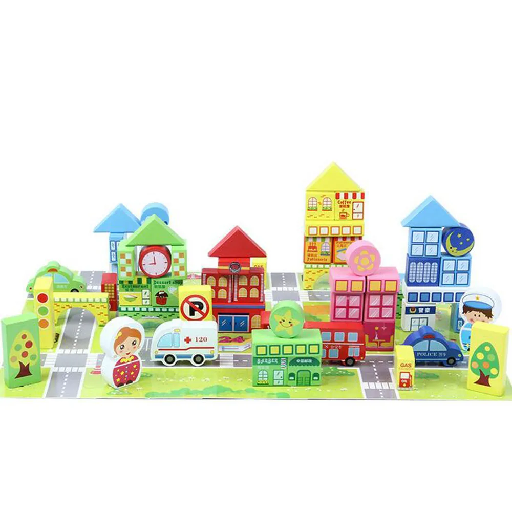 160PCS City Transportation Building Blocks Colored Wooden Toy For Baby toy | Игрушки и хобби