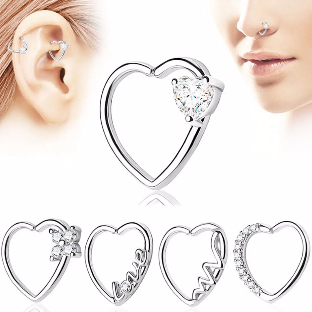 Vintage Zircon Heart Hoop Nose Ear Rings Fashion Body Piercing Jewelry Helix Tragus Cartilage Earring Bijoux Femme Gift 2pcs
Vintage Zircon Heart Hoop Nose Ear Rings Fashion Body Piercing Jewelry Helix Tragus Cartilage Earring Bijoux Femme Gift 2pcs