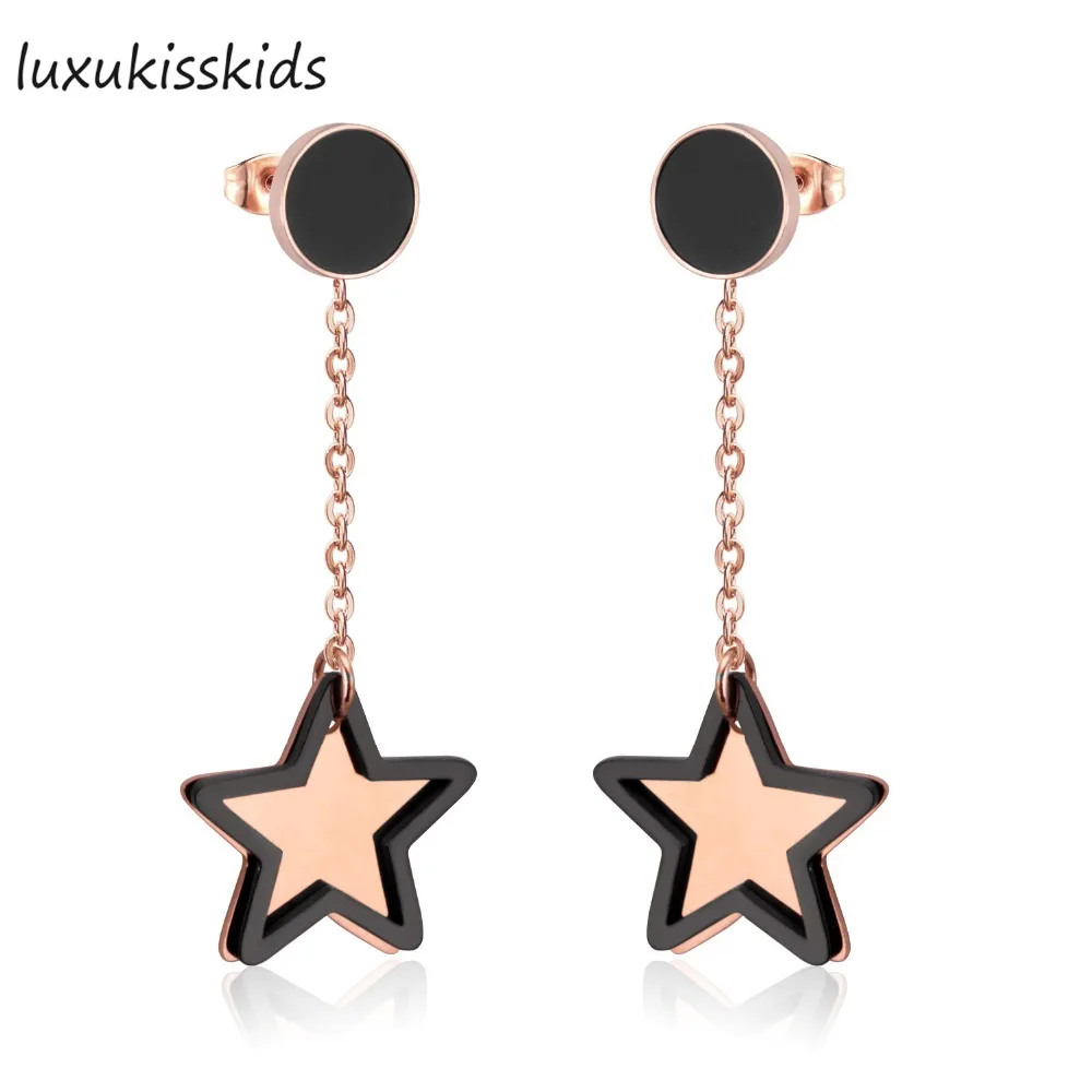 LUXUKISSKIDS New Jewelry Accessories Rose Gold Color Charm Drop Earrings Star Pendant Chain Ear Wire Fashion Jewelry for Women
LUXUKISSKIDS New Jewelry Accessories Rose Gold Color Charm Drop Earrings Star Pendant Chain Ear Wire Fashion Jewelry for Women