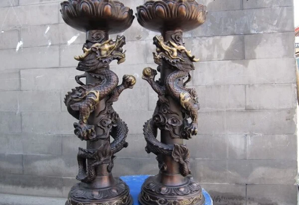 S1171 15 Chinese royal classical Red Bronze Copper Two Dragon candlestick pair Statue D0318
S1171 15 Chinese royal classical Red Bronze Copper Two Dragon candlestick pair Statue D0318