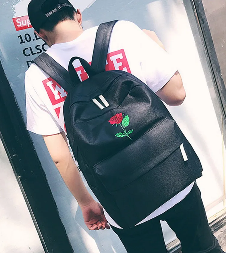 MSMO Finger Heart Backpack Cute Women Men Canvas Rose Embroidery Backpacks for Teenagers Women's Travel Bags Rucksack School Bag 21