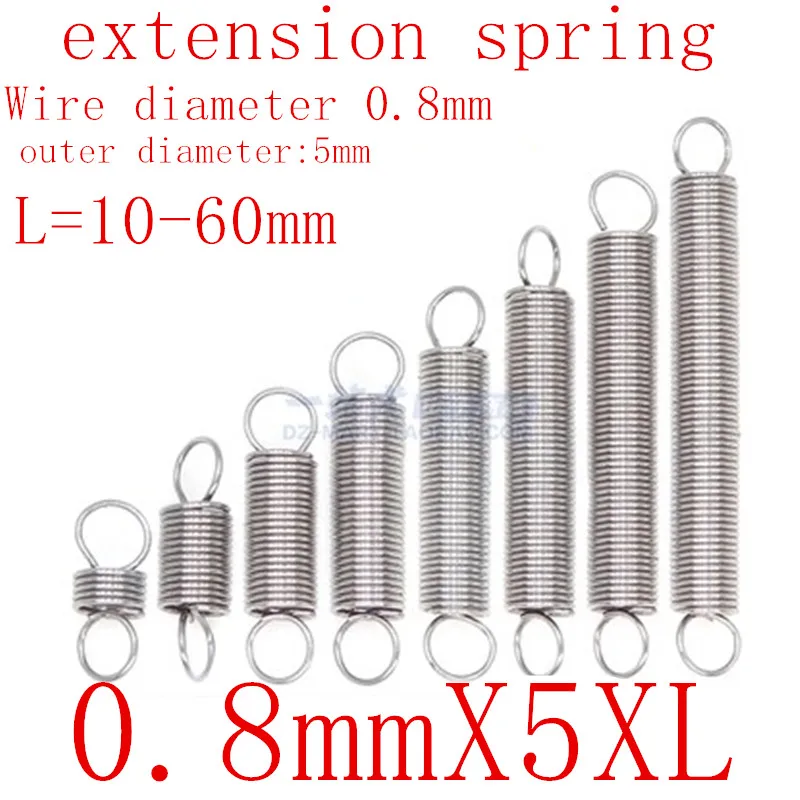 20pcs/lot 0.8mm 0.8mm x 5mm x L Stainless Steel tension spring extension spring outer diameter 5mm, length 10-50mm
20pcs/lot 0.8mm 0.8mm x 5mm x L Stainless Steel tension spring extension spring outer diameter 5mm, length 10-50mm