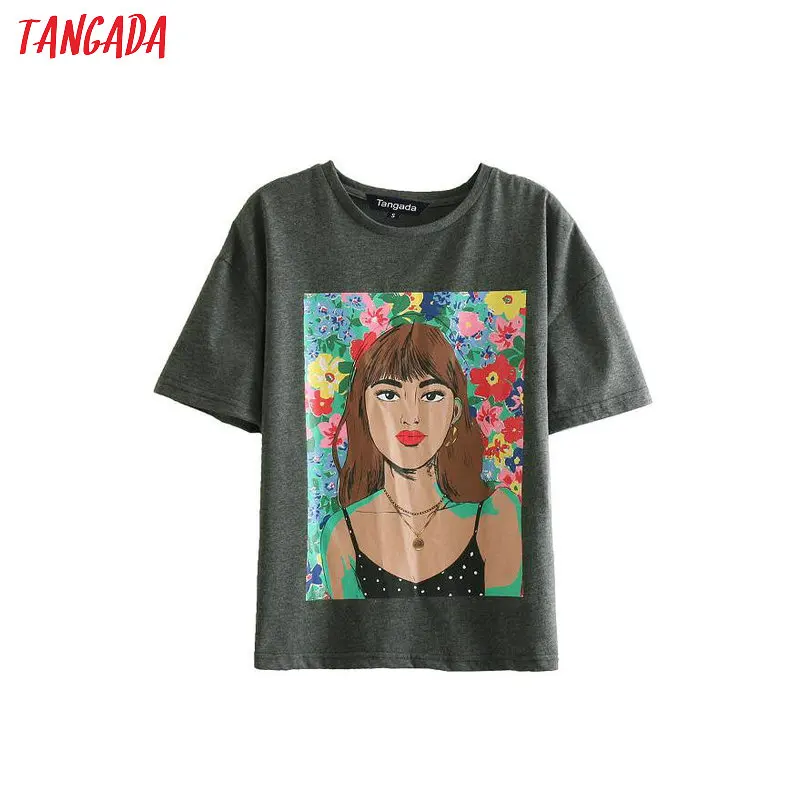 Tangada stylish character print gray T shirt short sleeve o neck high street tees ladies casual loose tops camisetas BE579
Tangada stylish character print gray T shirt short sleeve o neck high street tees ladies casual loose tops camisetas BE579