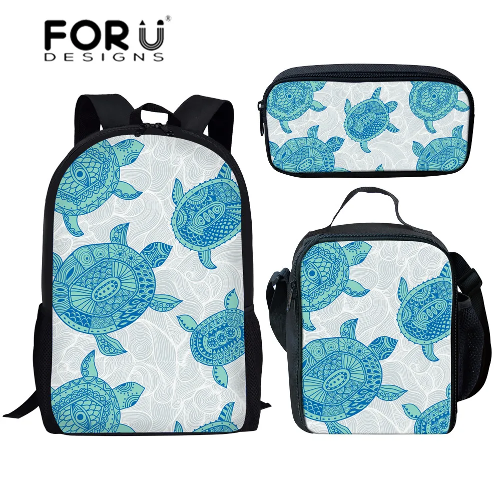 Фото FORUDESIGNS 3pcs School Bags Set for Kids Sea Turtle Print Backpack Children Primary Schoolbag Boys Girls Bookbag | Багаж и сумки