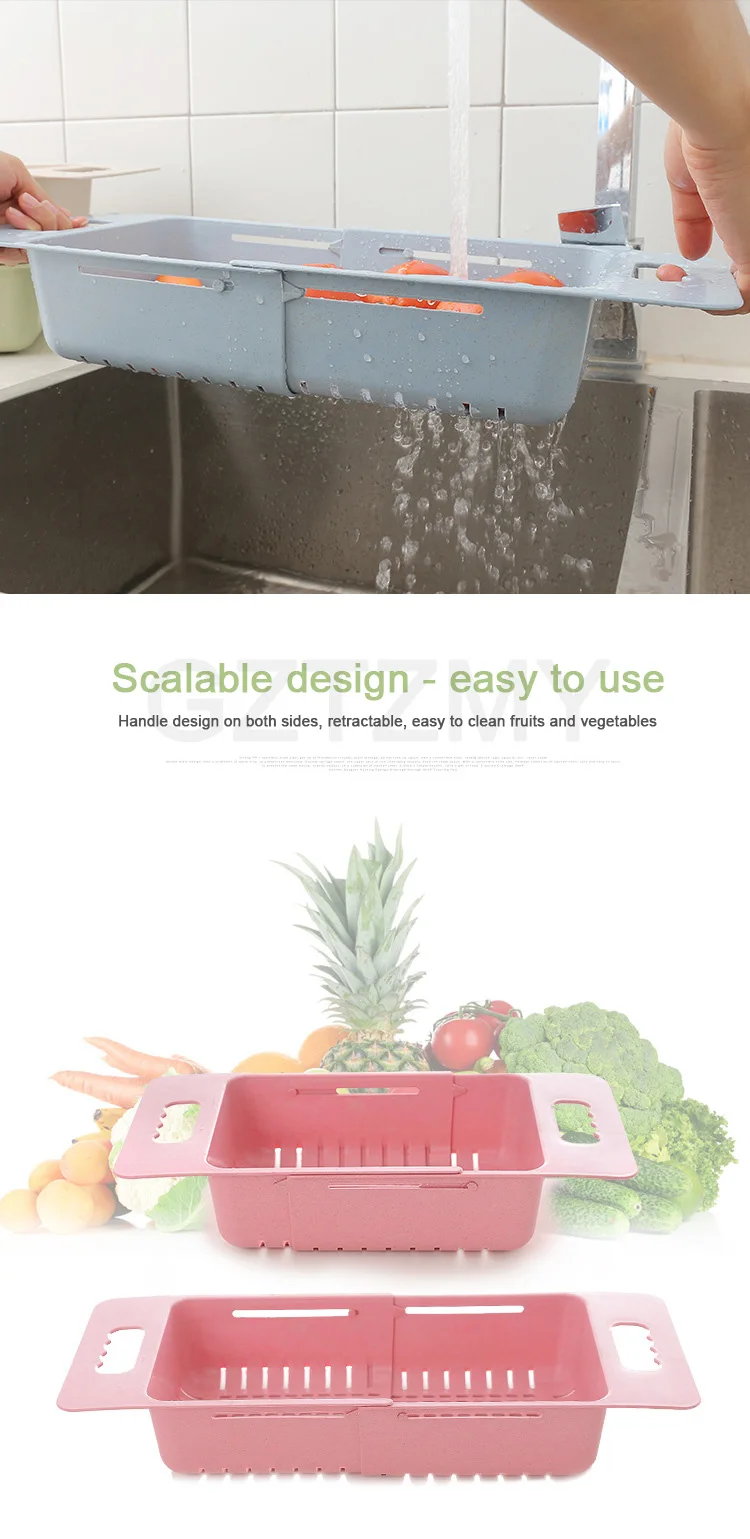 Silicone Retractable Adjustment Sink Wash Vegetable Fruit Drain Basket Drain Rack Colanders Strainer Dry Rack Kitchen Clean Tool (18)