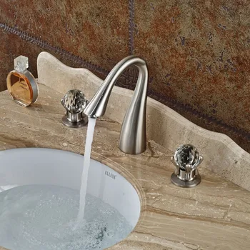 Brushed Nickel Dual Crystal Handles Basin Sink Faucet Deck Mount 3 Holes Bathroom Mixer Taps
Brushed Nickel Dual Crystal Handles Basin Sink Faucet Deck Mount 3 Holes Bathroom Mixer Taps