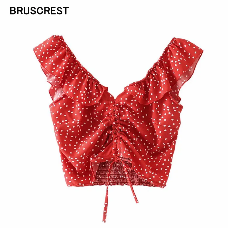 Vintage Red Polka Dot Blouse Women Off Shoulder Top Drawstring Front Tie Ruched Shirred Back Ruffle Top Boho Clothing
Vintage Red Polka Dot Blouse Women Off Shoulder Top Drawstring Front Tie Ruched Shirred Back Ruffle Top Boho Clothing