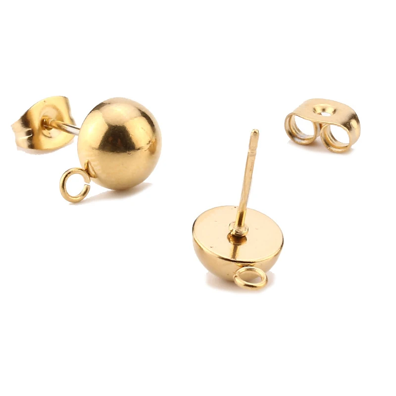 Gold Tone 10PCS 6mm/8mm Stainless Steel Stud Earrings Base Solid Half Ball Ear Post with Open Ring For Earring Making
Gold Tone 10PCS 6mm/8mm Stainless Steel Stud Earrings Base Solid Half Ball Ear Post with Open Ring For Earring Making