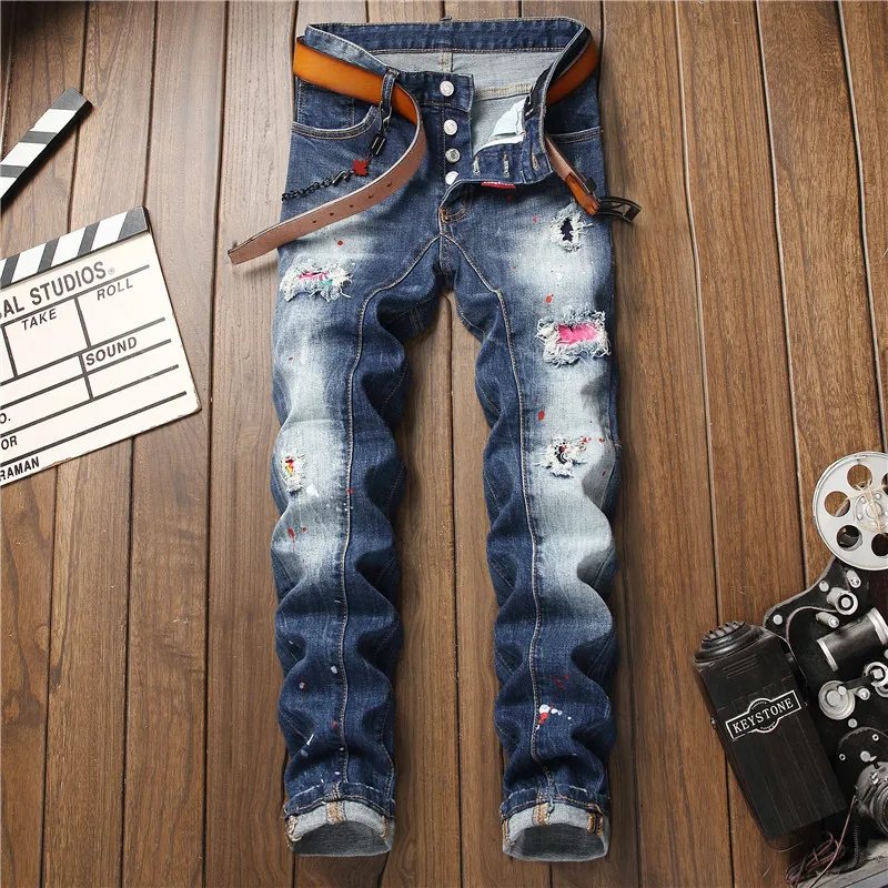 European American Style luxury quality Men's slim jeans pants famous brand mens Pencil Pants Straight blue hole jeans for men
European American Style luxury quality Men's slim jeans pants famous brand mens Pencil Pants Straight blue hole jeans for men
