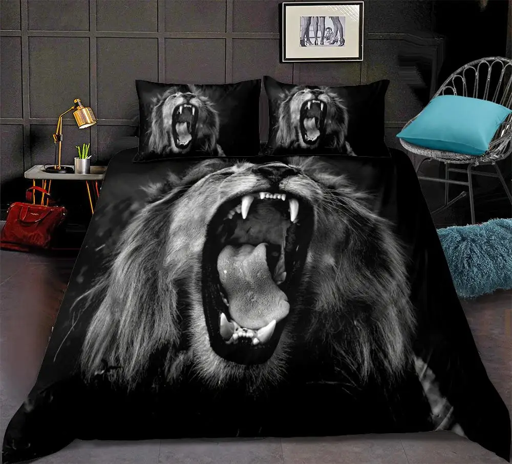 Black Lion Bedding Set Wild Beast Duvet Cover set 3D Bedclothes 3 Piece Bed Covers King size home textiles
Black Lion Bedding Set Wild Beast Duvet Cover set 3D Bedclothes 3 Piece Bed Covers King size home textiles