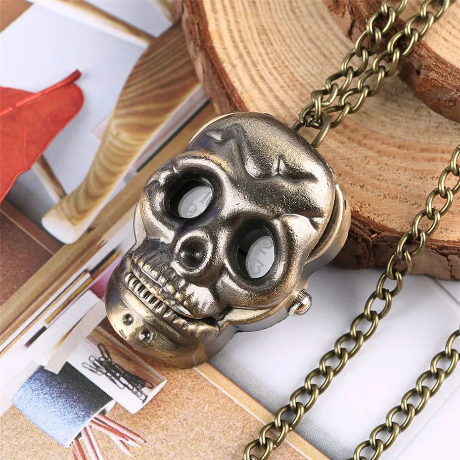 steampunk, skull head shape pocket watch, quartz pocket watch (7)