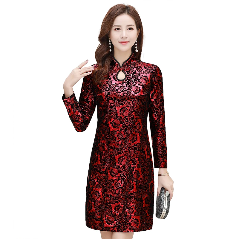 Women Oriental Qipao Dresses Red Flower Pattern Robe Femme Mandarin Collar Dress Woman Slim Fit Jacquard Vestidos Ethnical Dress
Women Oriental Qipao Dresses Red Flower Pattern Robe Femme Mandarin Collar Dress Woman Slim Fit Jacquard Vestidos Ethnical Dress