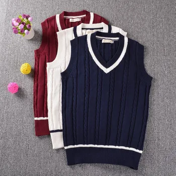 Classic multi woolen twisted striped V-neck sweater vest Dark Blue / Wine Red / Ivory white 
Classic multi woolen twisted striped V-neck sweater vest Dark Blue / Wine Red / Ivory white