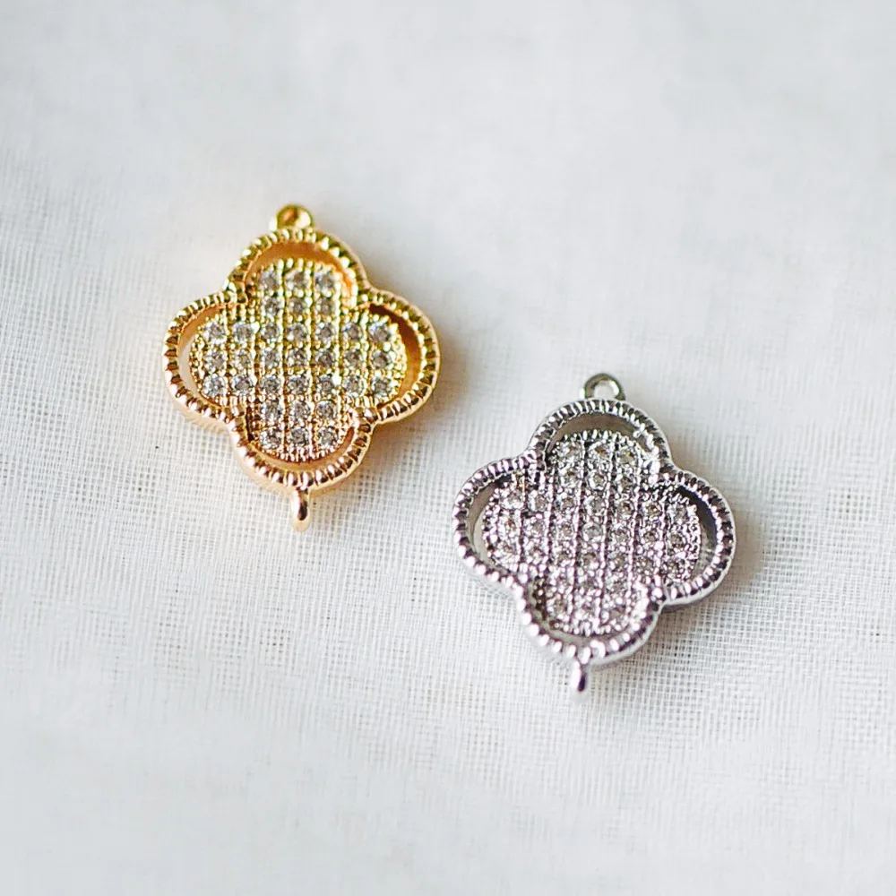 4pcs Gold/ Silver Clover Micro Pave Connector 15mm, Real Gold/ Rhodium plated Brass, CZ Paved Quatrefoil Charms (GB-013)
4pcs Gold/ Silver Clover Micro Pave Connector 15mm, Real Gold/ Rhodium plated Brass, CZ Paved Quatrefoil Charms (GB-013)