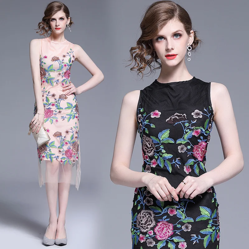 2019 Summer Floral Embroidery Mesh Dress Women Sexy Bodycon Sheath O Neck Tank Dress Sleeveless Sundress Party Robe Femme Dress
2019 Summer Floral Embroidery Mesh Dress Women Sexy Bodycon Sheath O Neck Tank Dress Sleeveless Sundress Party Robe Femme Dress